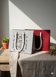 Шопер з фетру двошаровий, колекція «Весна» — міцні м’які ручки, M/L, з кишенями і блискавкою