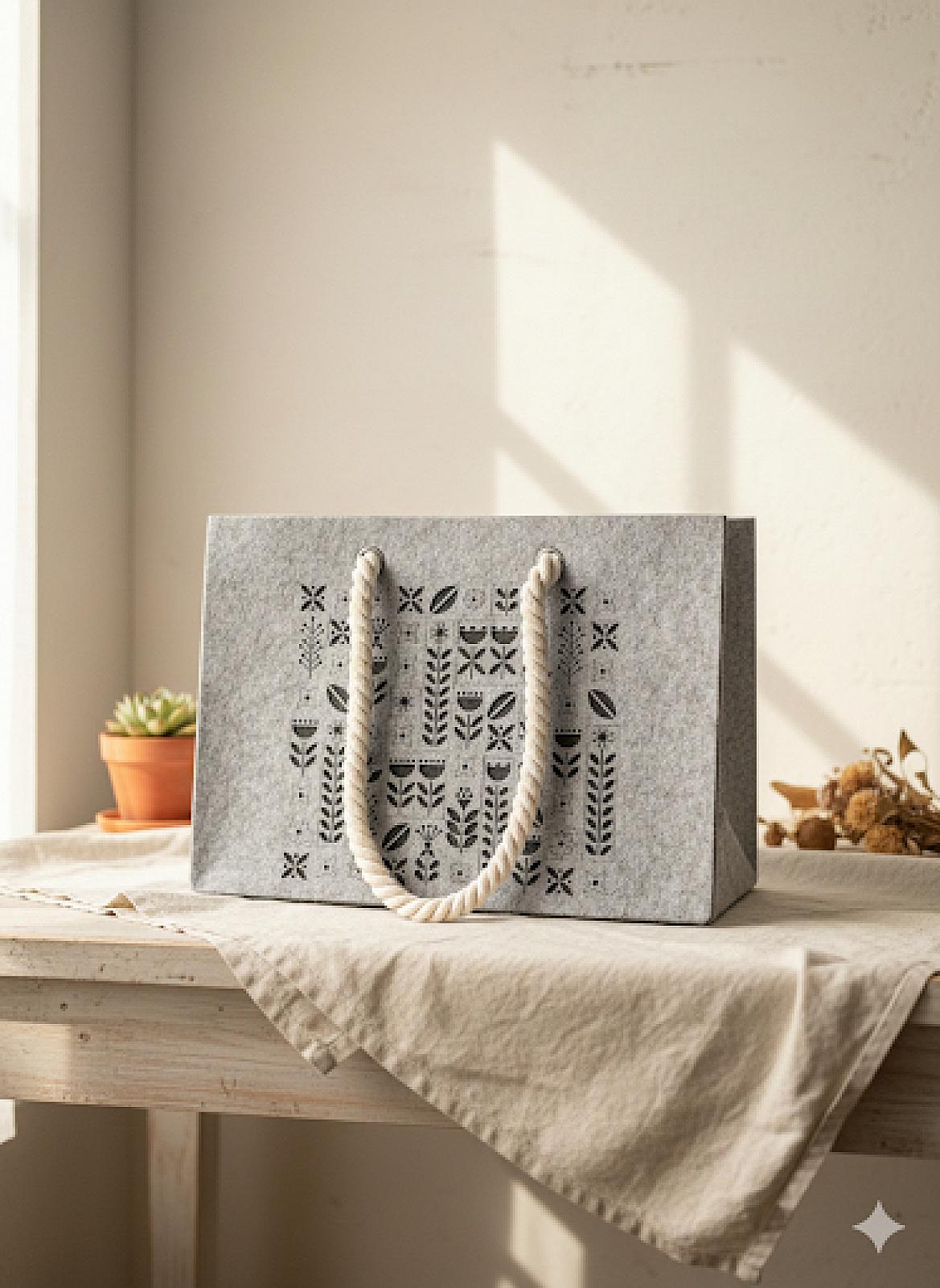 Шопер з фетру двошаровий, колекція «Весна» — міцні м’які ручки, M/L, з кишенями і блискавкою