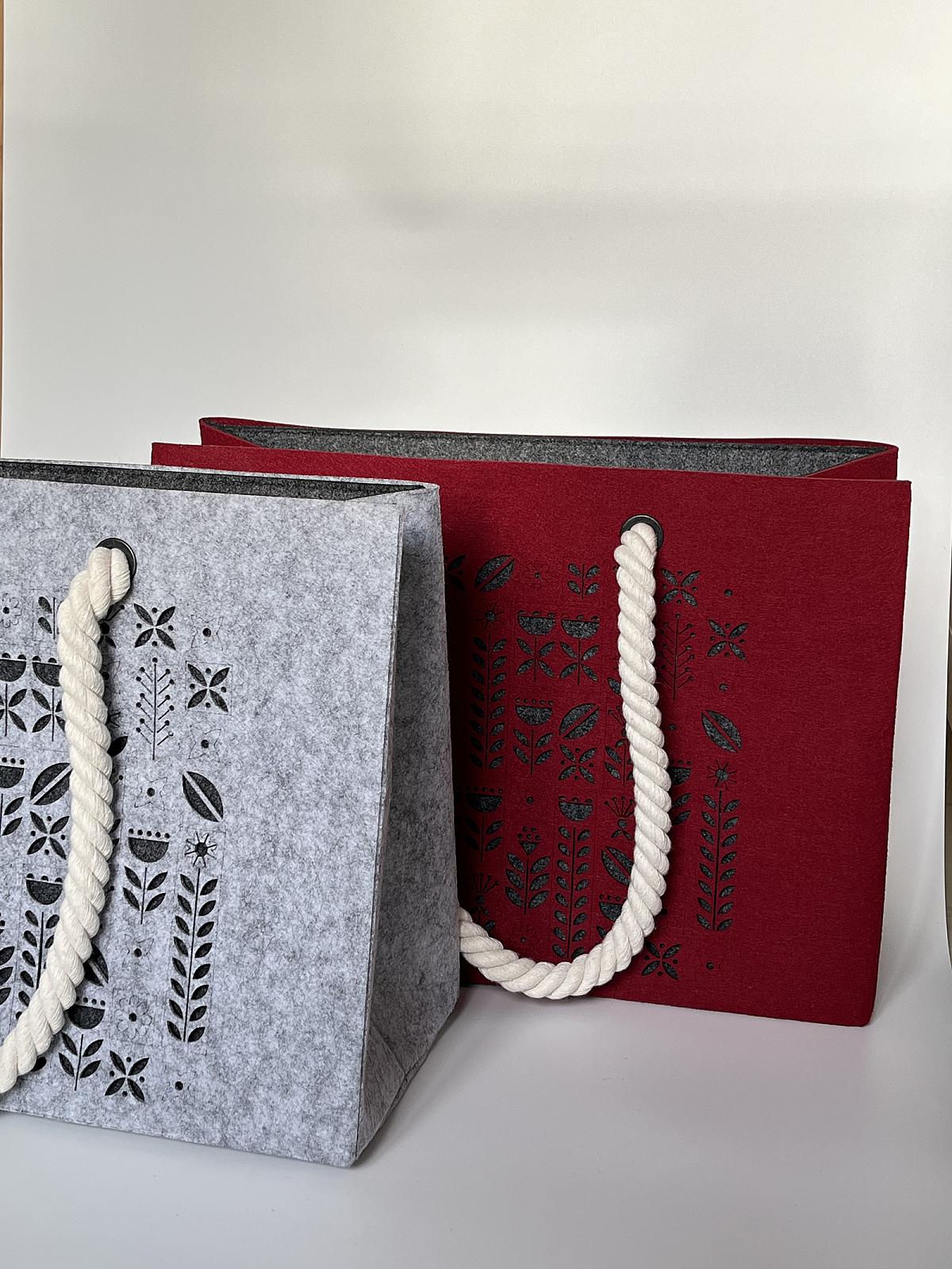 Шопер з фетру двошаровий, колекція «Весна» — міцні м’які ручки, M/L, з кишенями і блискавкою