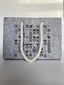 Шопер з фетру двошаровий, колекція «Весна» — міцні м’які ручки, M/L, з кишенями і блискавкою