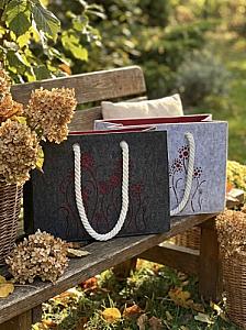 Шопер з фетру двошаровий, колекція «Квіти» — міцні м’які ручки, M/L, з кишенями і блискавкою