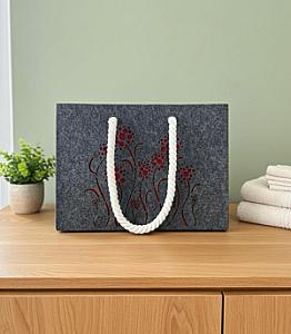 Шопер з фетру двошаровий, колекція «Квіти» — міцні м’які ручки, M/L, з кишенями і блискавкою