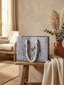 Шопер з фетру двошаровий, колекція «Квіти» — міцні м’які ручки, M/L, з кишенями і блискавкою