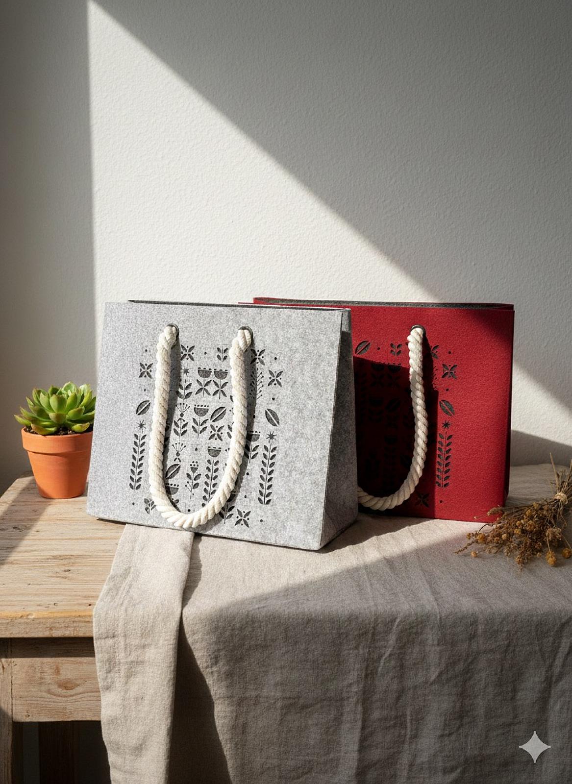 Шопер з фетру двошаровий, колекція «Пташка» — міцні м’які ручки, M/L, з кишенями і блискавкою