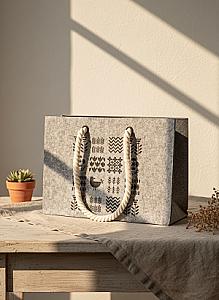 Шопер з фетру двошаровий, колекція «Пташка» — міцні м’які ручки, M/L, з кишенями і блискавкою