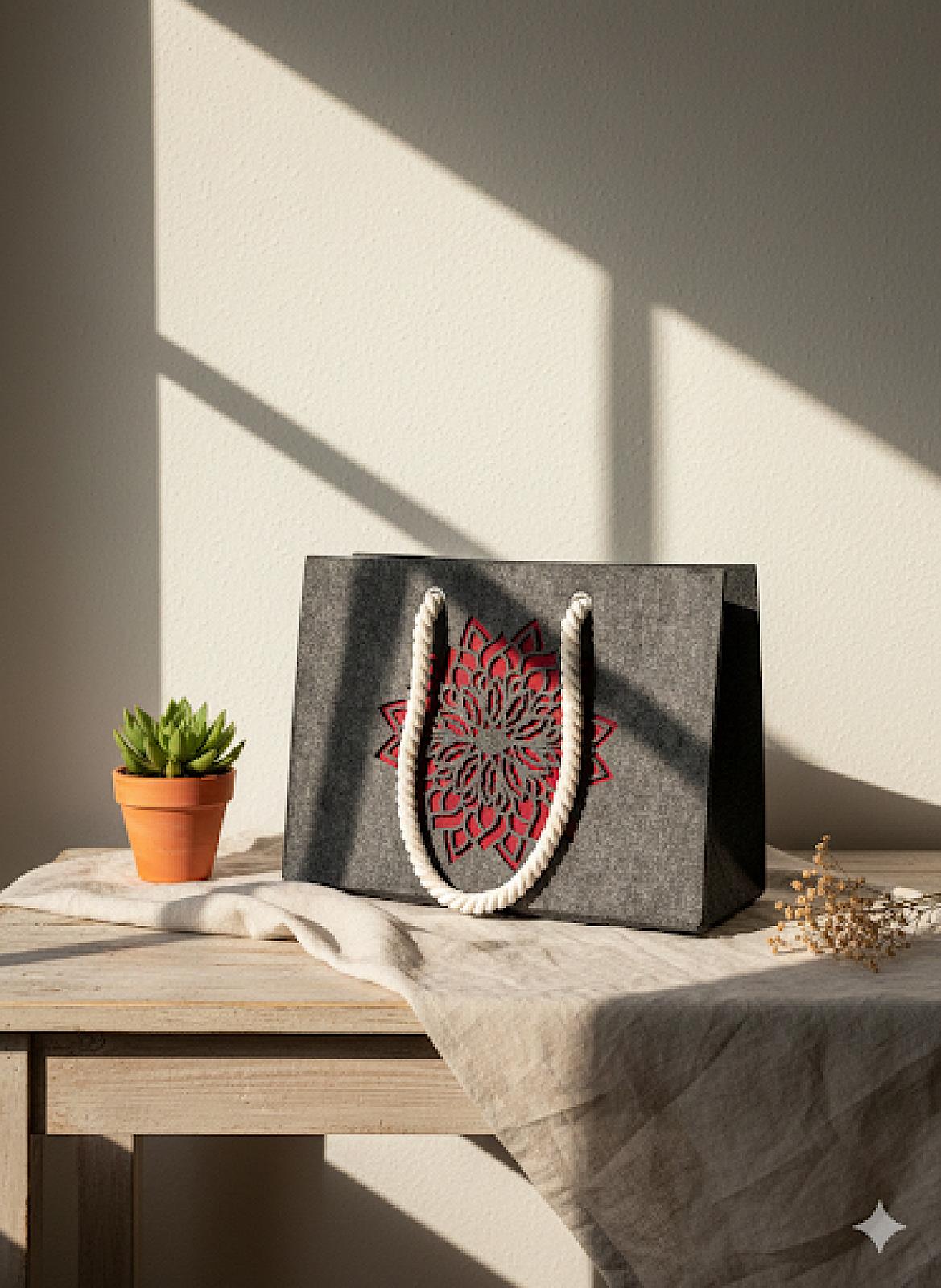 Шопер з фетру двошаровий, колекція «Сонях» — міцні м’які ручки, M/L, з кишенями і блискавкою