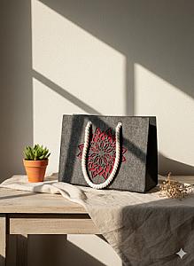 Шопер з фетру двошаровий, колекція «Сонях» — міцні м’які ручки, M/L, з кишенями і блискавкою