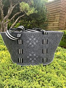 Шопер з фетру двошаровий, колекція «Оберіг» — міцні м’які ручки, M/L, з кишенями і блискавкою