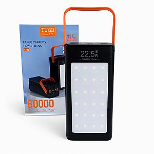 Портативний павербанк Tugii Y108 80000 мА·ч з LED-ліхтариком та дисплеєм (22,5W, 7 портів) – надійне джерело енергії для дому та подорожей