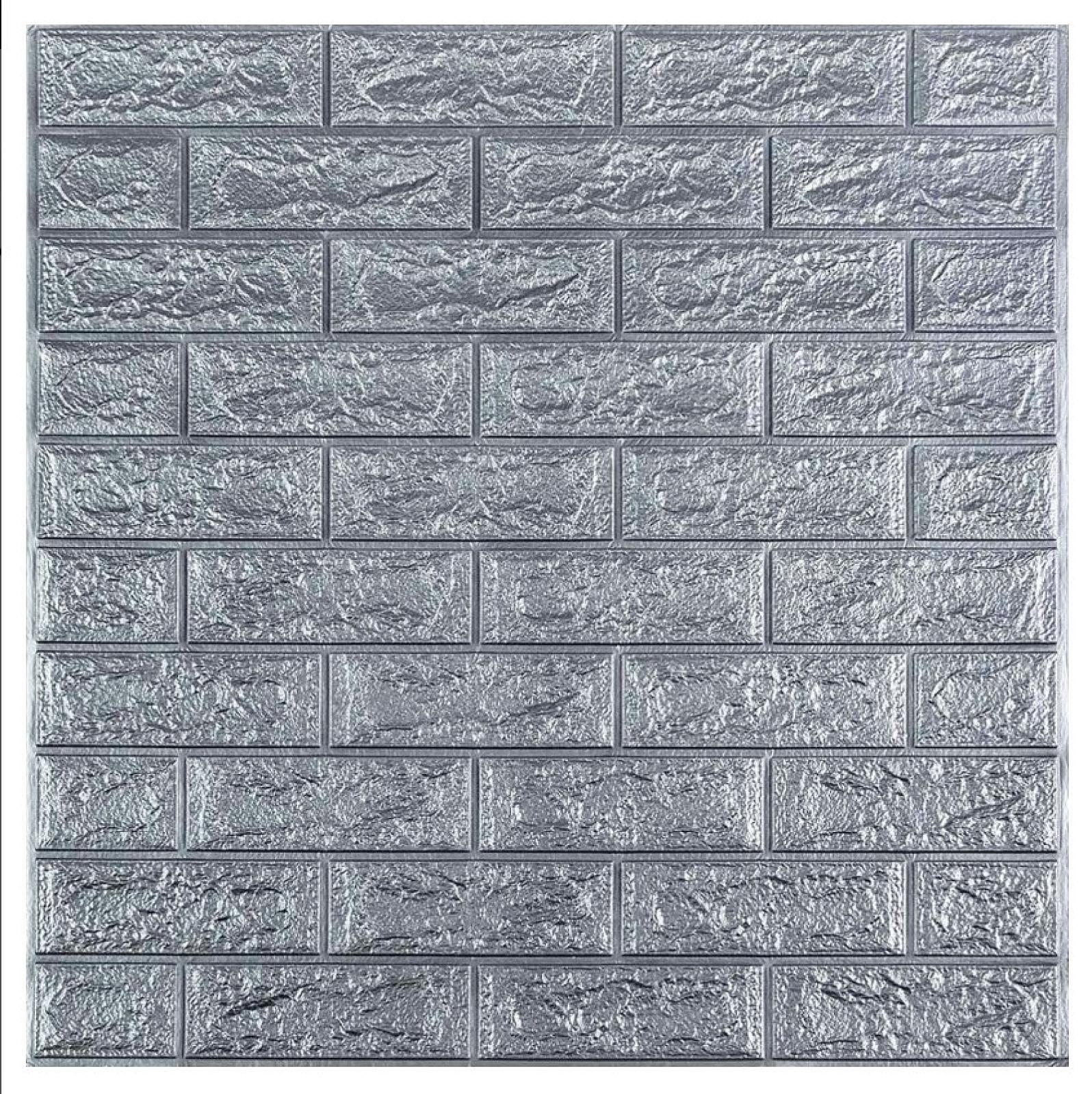 3D панель самоклеюча 700х770х3мм цегла Срібло