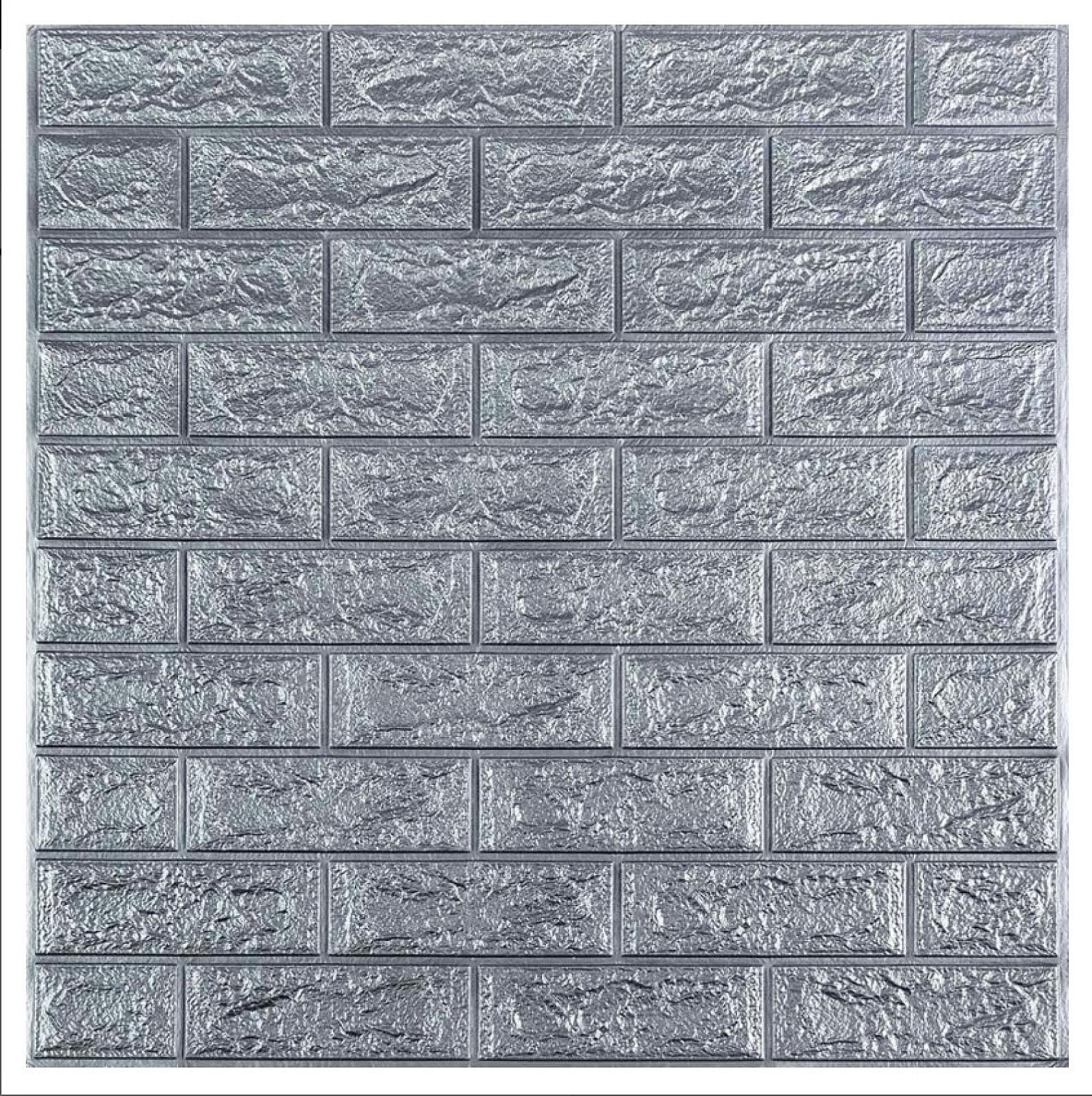 3D панель самоклеюча 700х770х3мм цегла Срібло