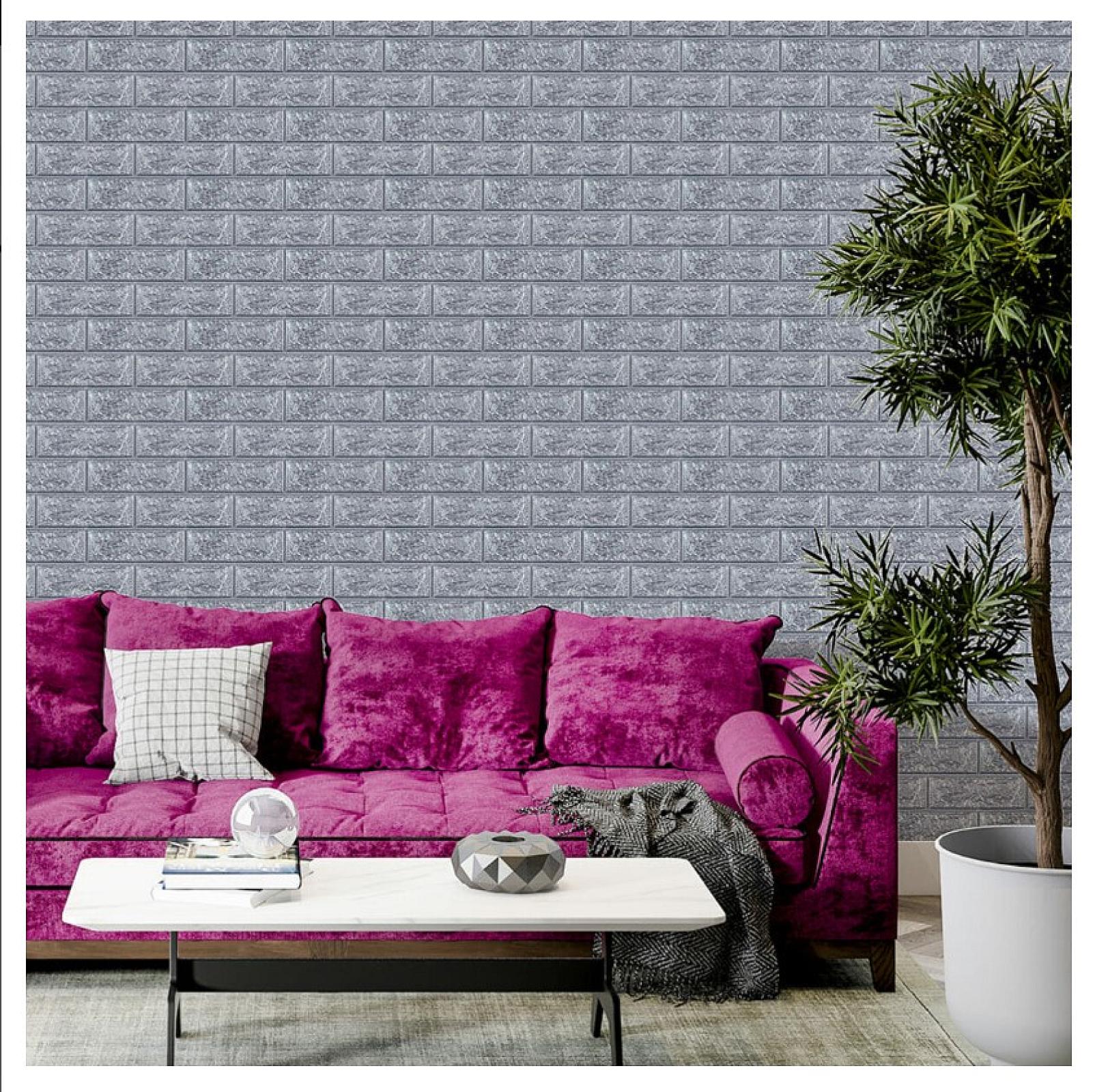 3D панель самоклеюча 700х770х3мм цегла Срібло