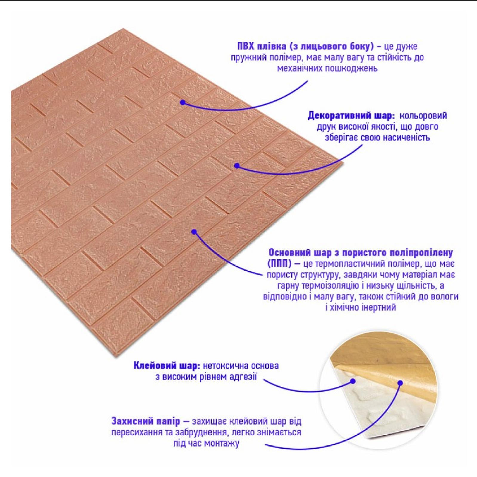 3D панель самоклеюча 700x770x3мм цегла Пудра