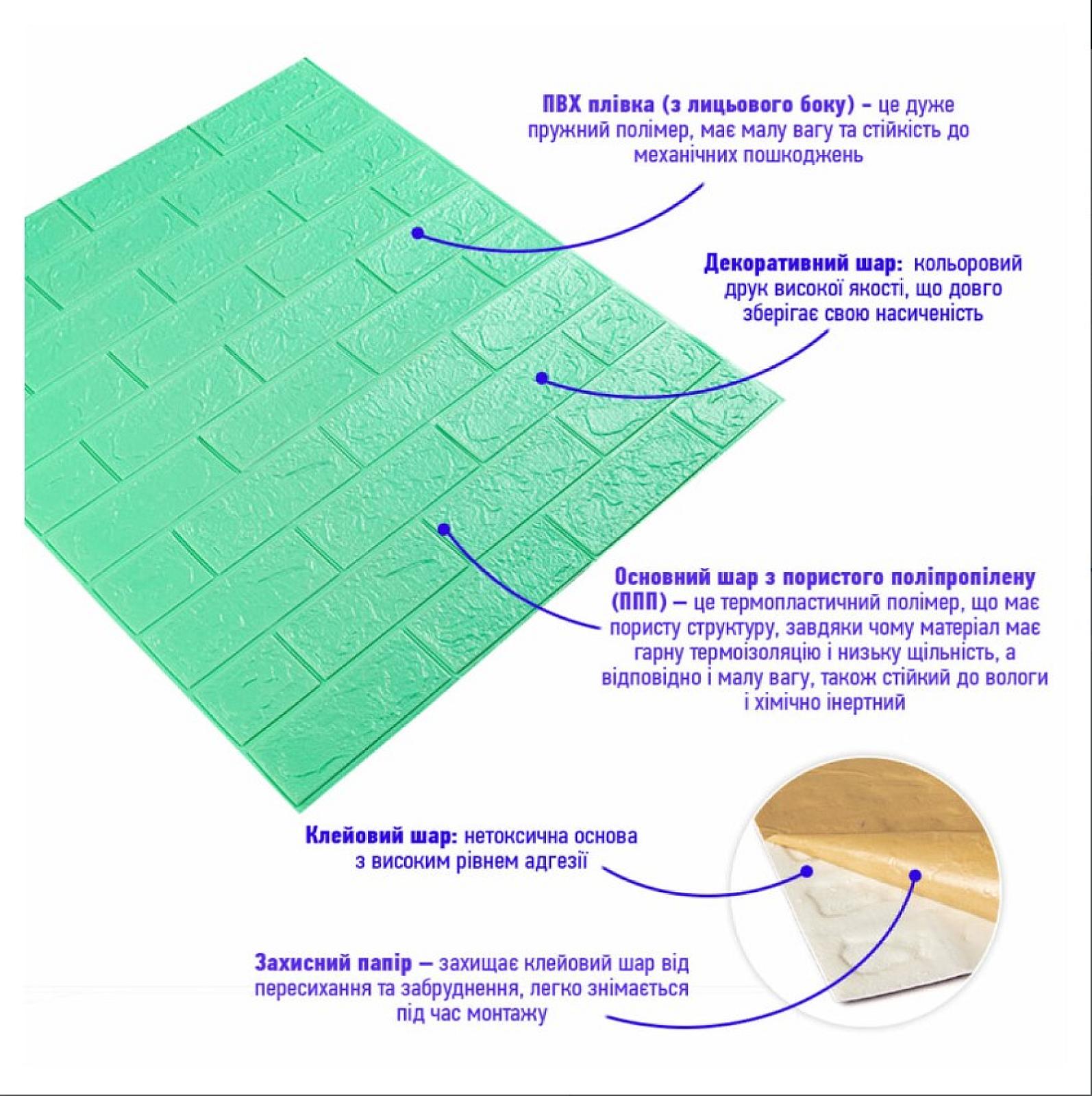 3D панель самоклеюча 700х770х3мм цегла М'ята