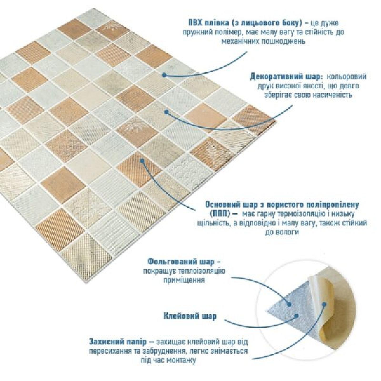 Панель стінова 3D 700х700х4мм Мозаїка бежева