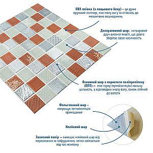 Панель стінова 3D 700х700х4мм Мозаїка коричнева