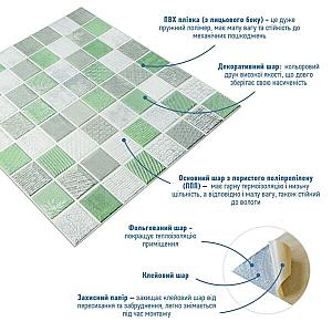 Панель стінова 3D 700х700х4мм Мозаїка зелена