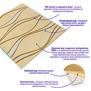 Самоклеюча 3D панель 700x700x5мм Золоті хвилі (194)