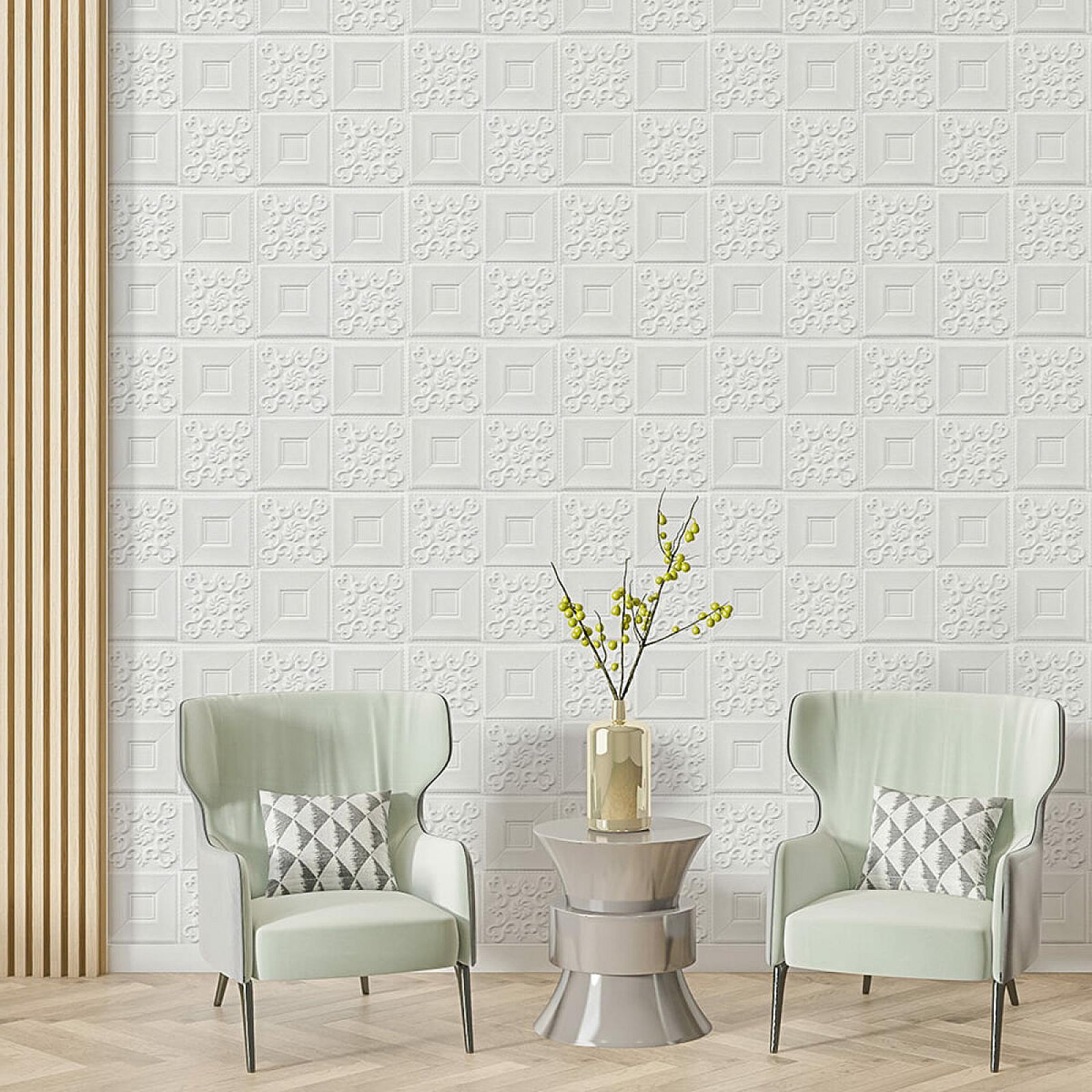 Самоклеюча декоративна стельово-стінова 3D панель фігури 700x700x5мм (114)