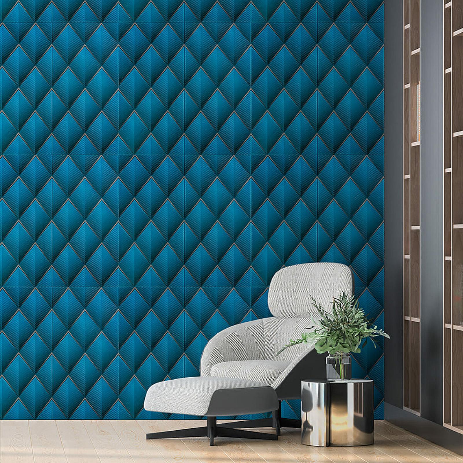 Панель стінова 3D 700х700х4мм Ромби сині