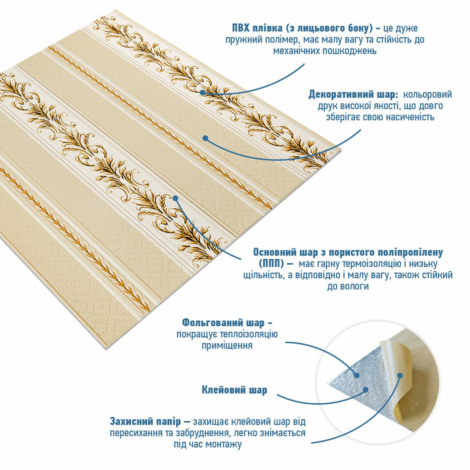 Панель стінова 3D 700х700х4мм Золотий орнамент
