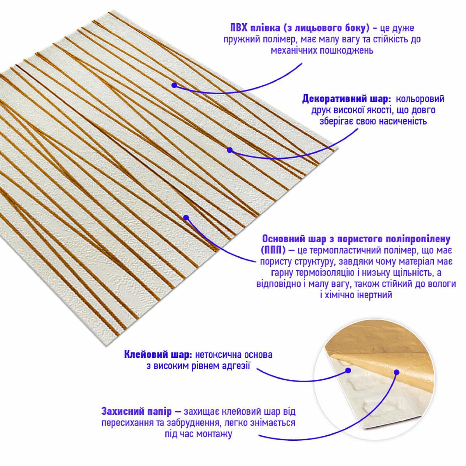 Самоклеюча 3D панель 700х700х5мм Золотi стрічки (440)