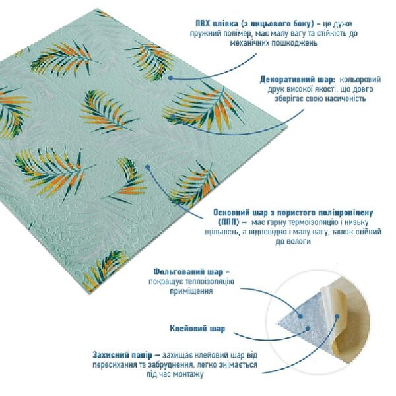 Панель стінова 3D 680х670х4мм Папороть на світло-зеленому фоні (D)