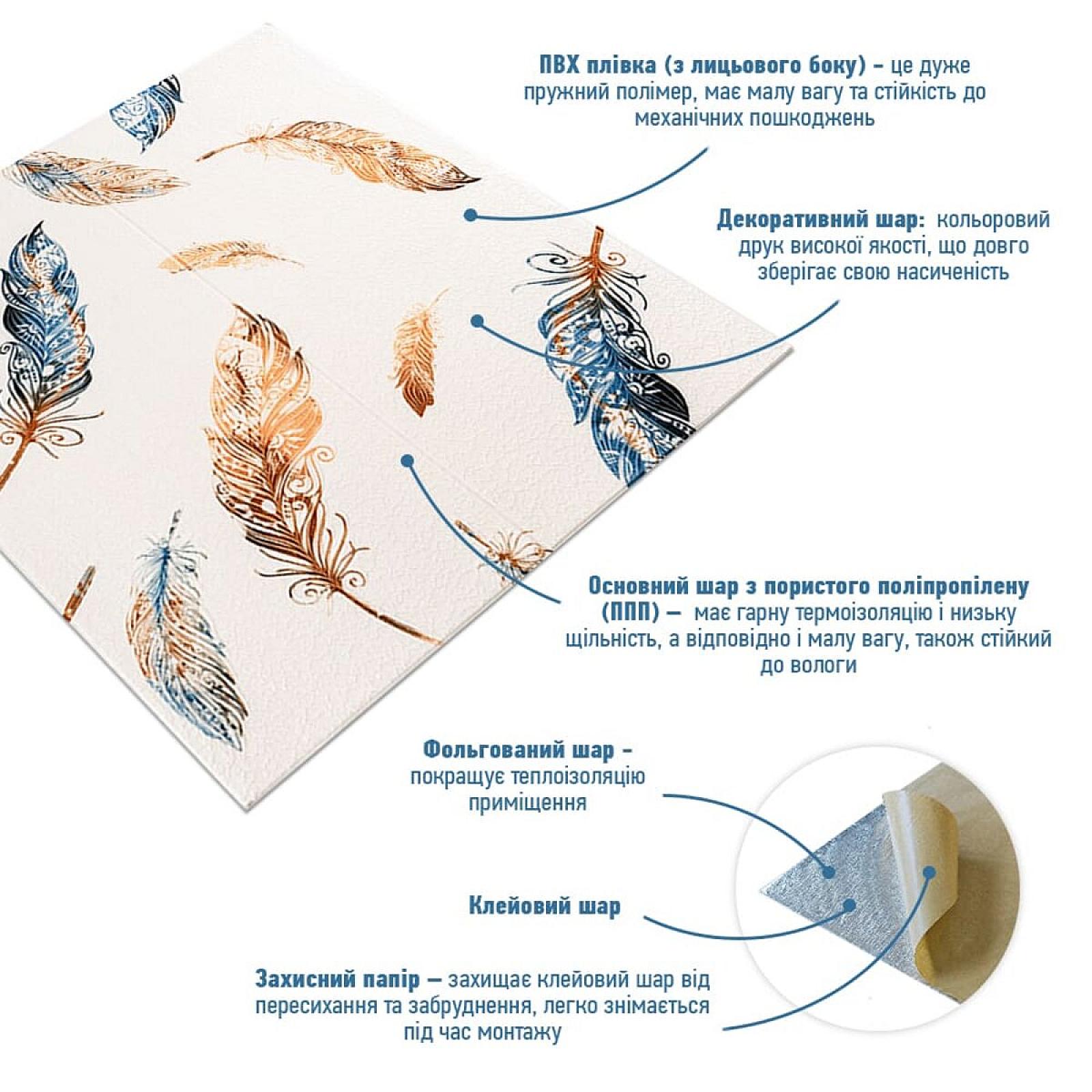 Панель стінова 3D 700х700х4мм Пір'я різнокольорові