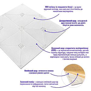 Самоклеюча декоративна стельово-стінова 3D панель 700x700x4.5мм Плитка (164)