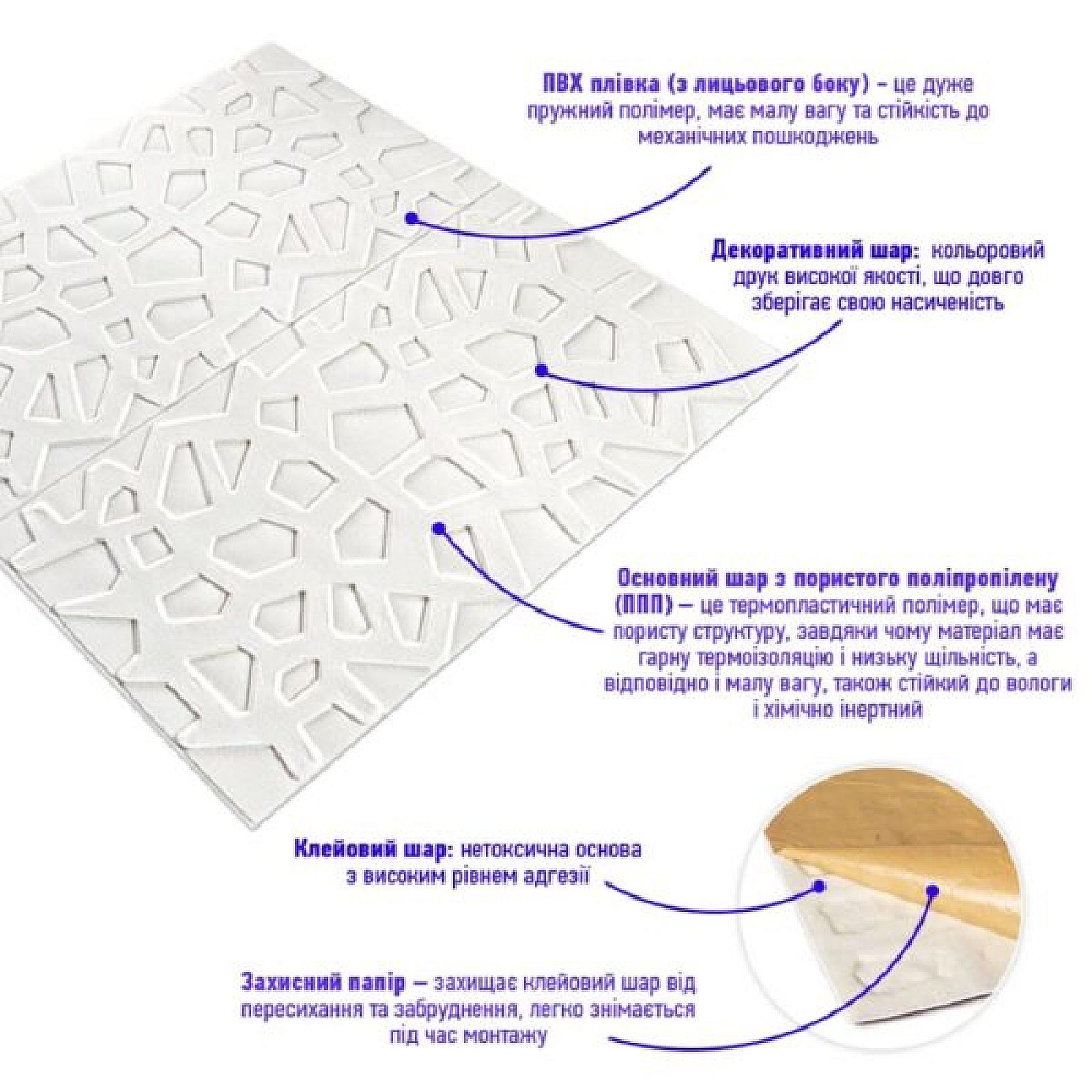 Самоклеюча декоративна стельово-стінова 3D панель 700x700x6,5мм Павутина (115)