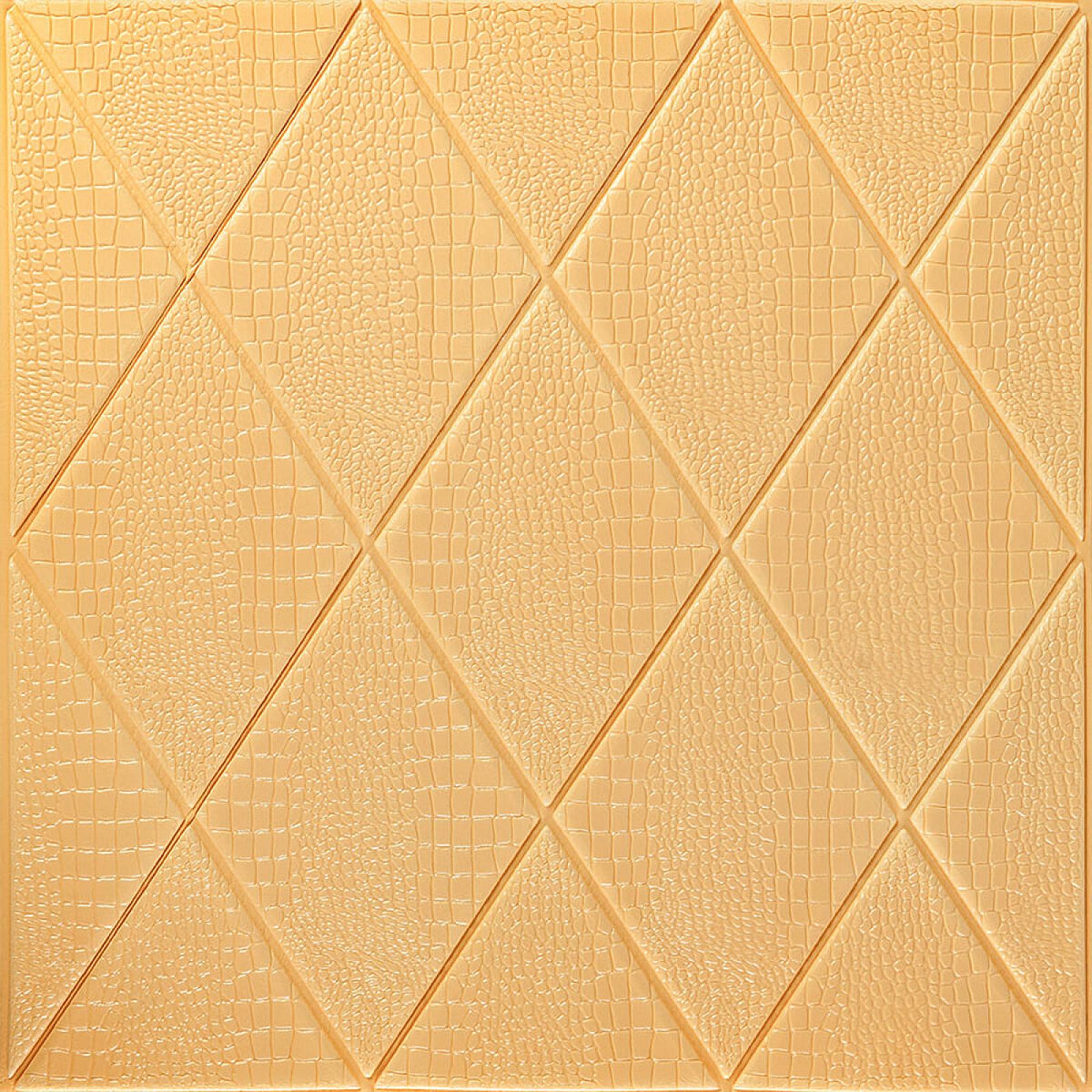 Панель 3D самоклейна декоративна для стін та стелі «Ромб під шкіру», бежева, 700х700х5мм