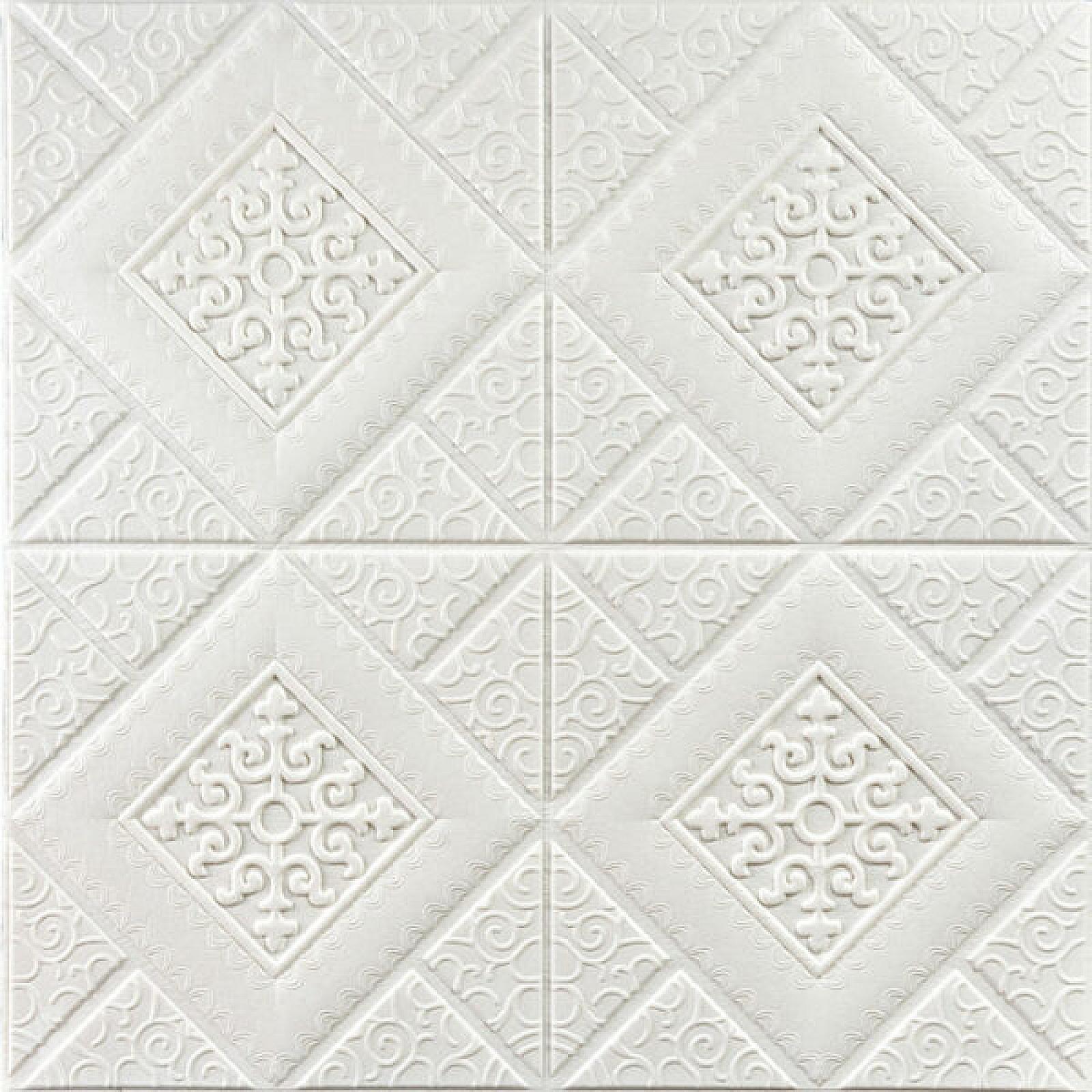 Самоклеюча декоративна стельово-стінова 3D панель «вензелі в ромбі» 700×700×5мм (374)