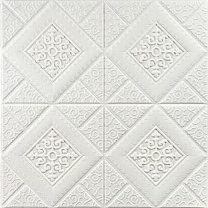 Самоклеюча декоративна стельово-стінова 3D панель «вензелі в ромбі» 700×700×5мм (374)