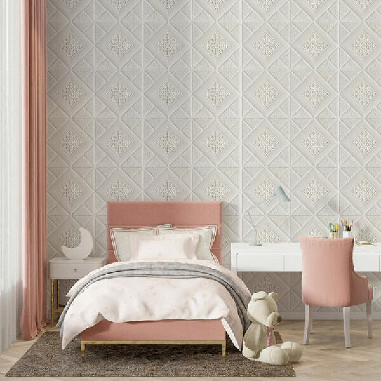 Самоклеюча декоративна стельово-стінова 3D панель «вензелі в ромбі» 700×700×5мм (374)