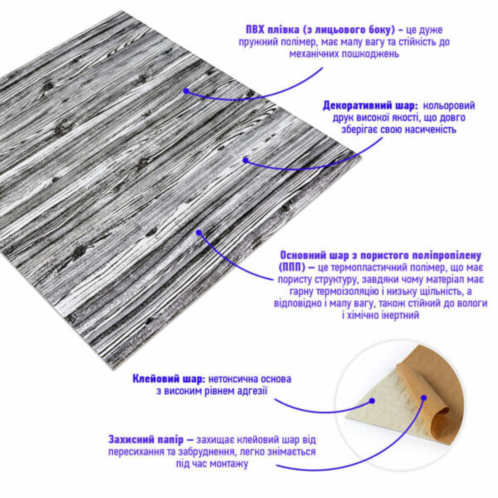 Декоративна 3D панель самоклейка 700x700x6мм Зебра дерево (081)