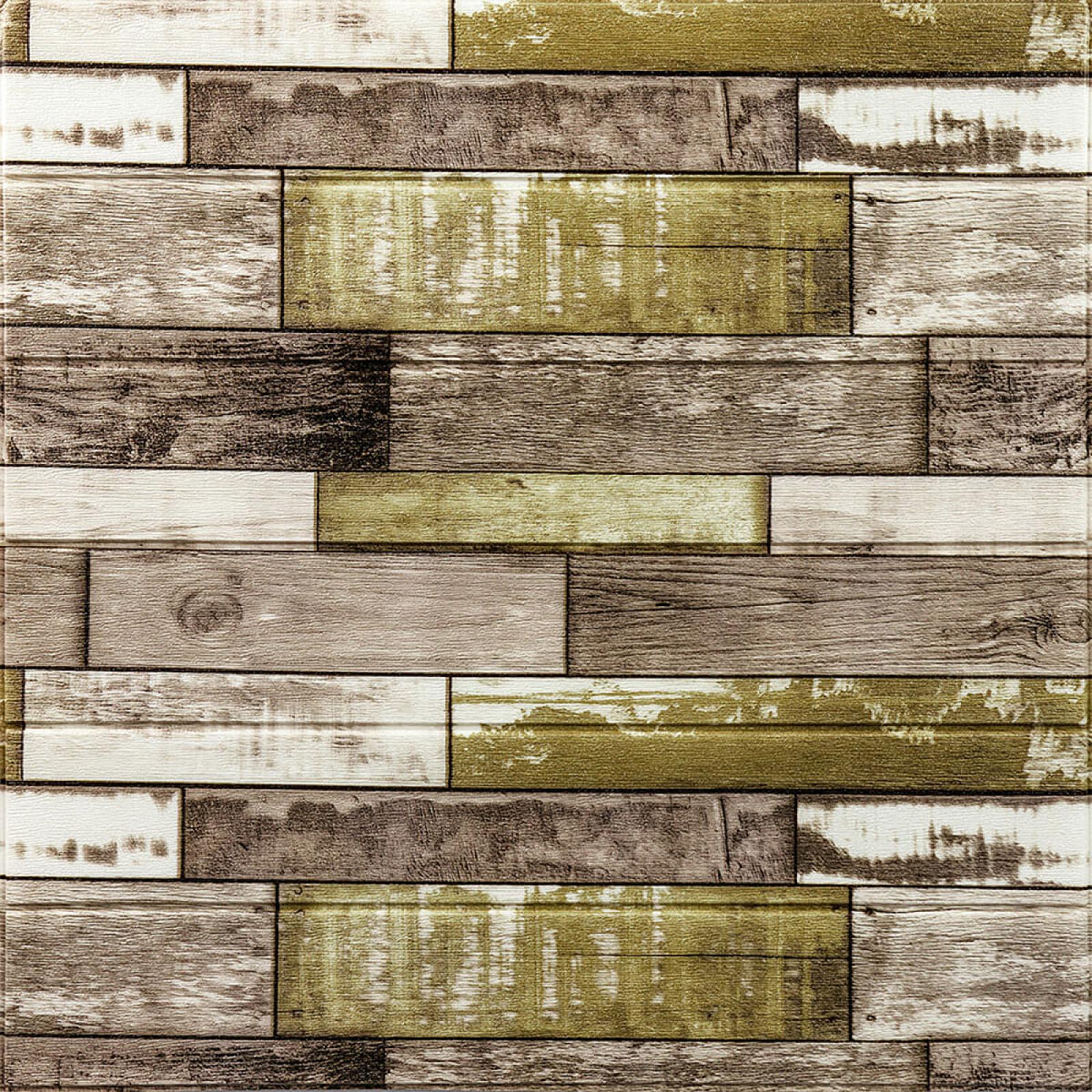 Самоклеюча декоративна 3D панель 700x700x4мм Зелено-коричневе дерево (378)