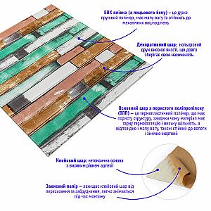 Самоклеюча декоративна 3D панель 700x700x5мм М'ятне дерево (057)