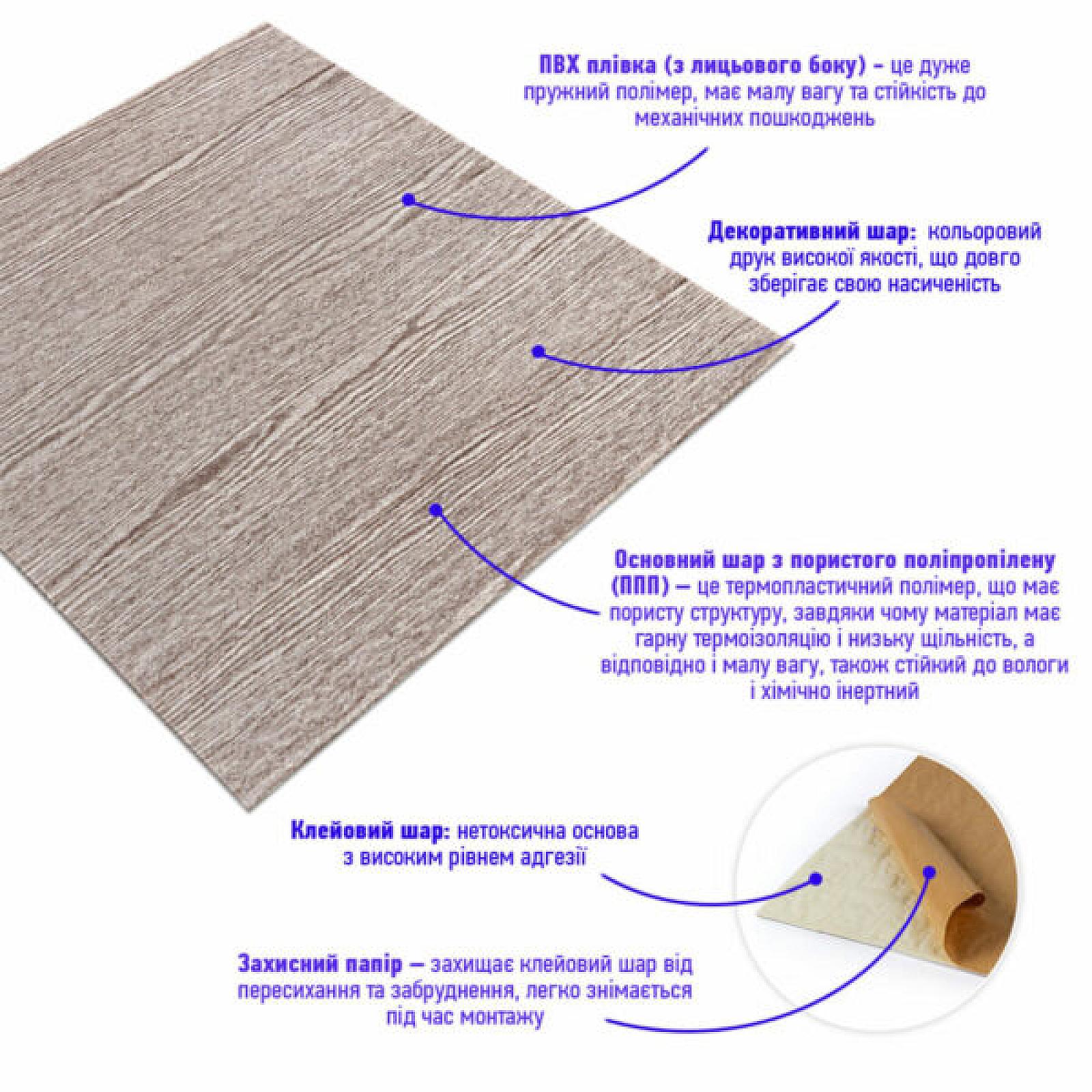 Самоклеюча 3D панель 700х700х4мм Срібне дерево (98)