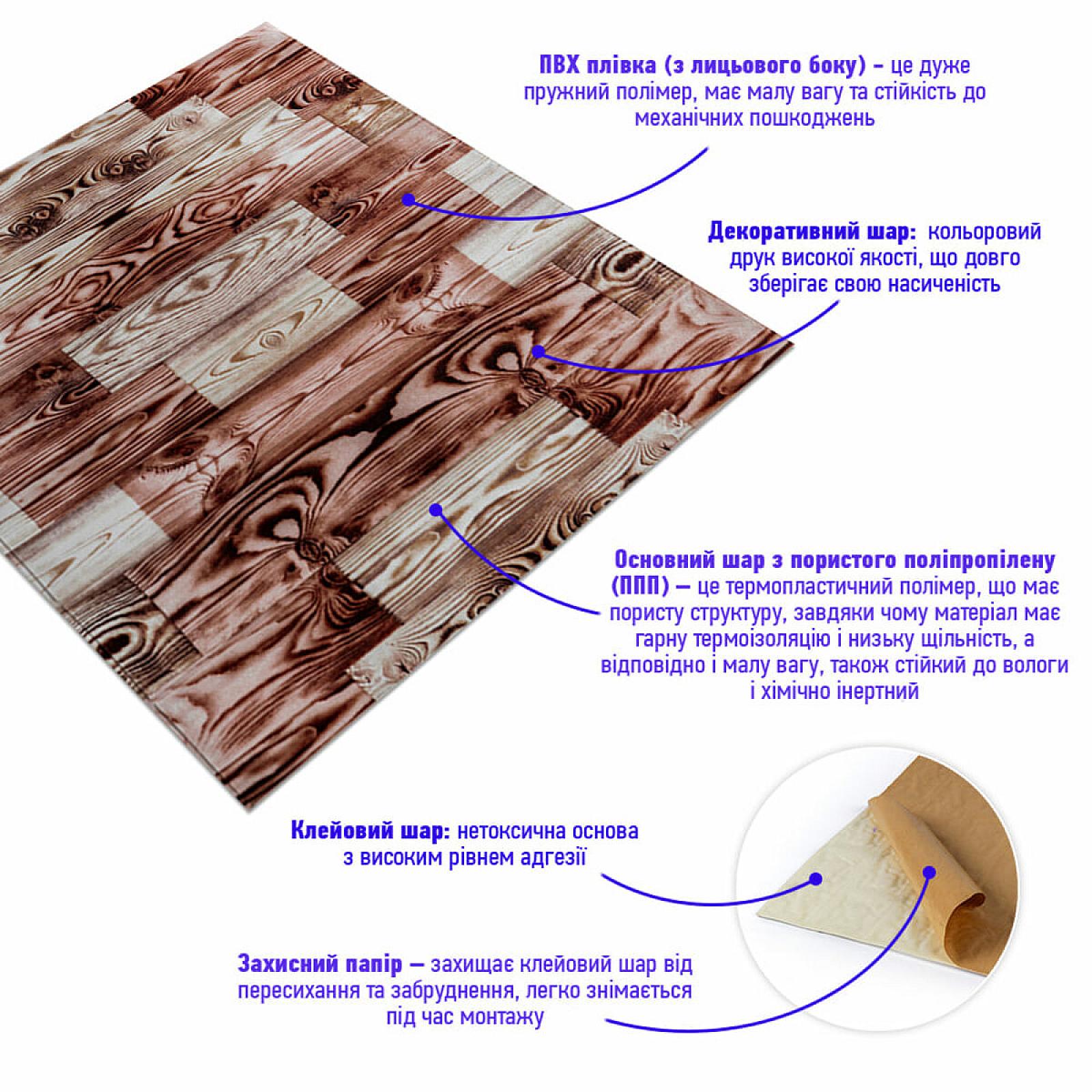 Панель стінова 700х700х3мм Червоне дерево