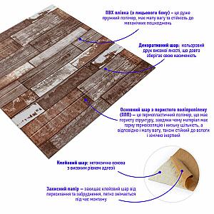 Самоклеюча декоративна 3D панель 700x700x5мм Коричневе дерево (049)
