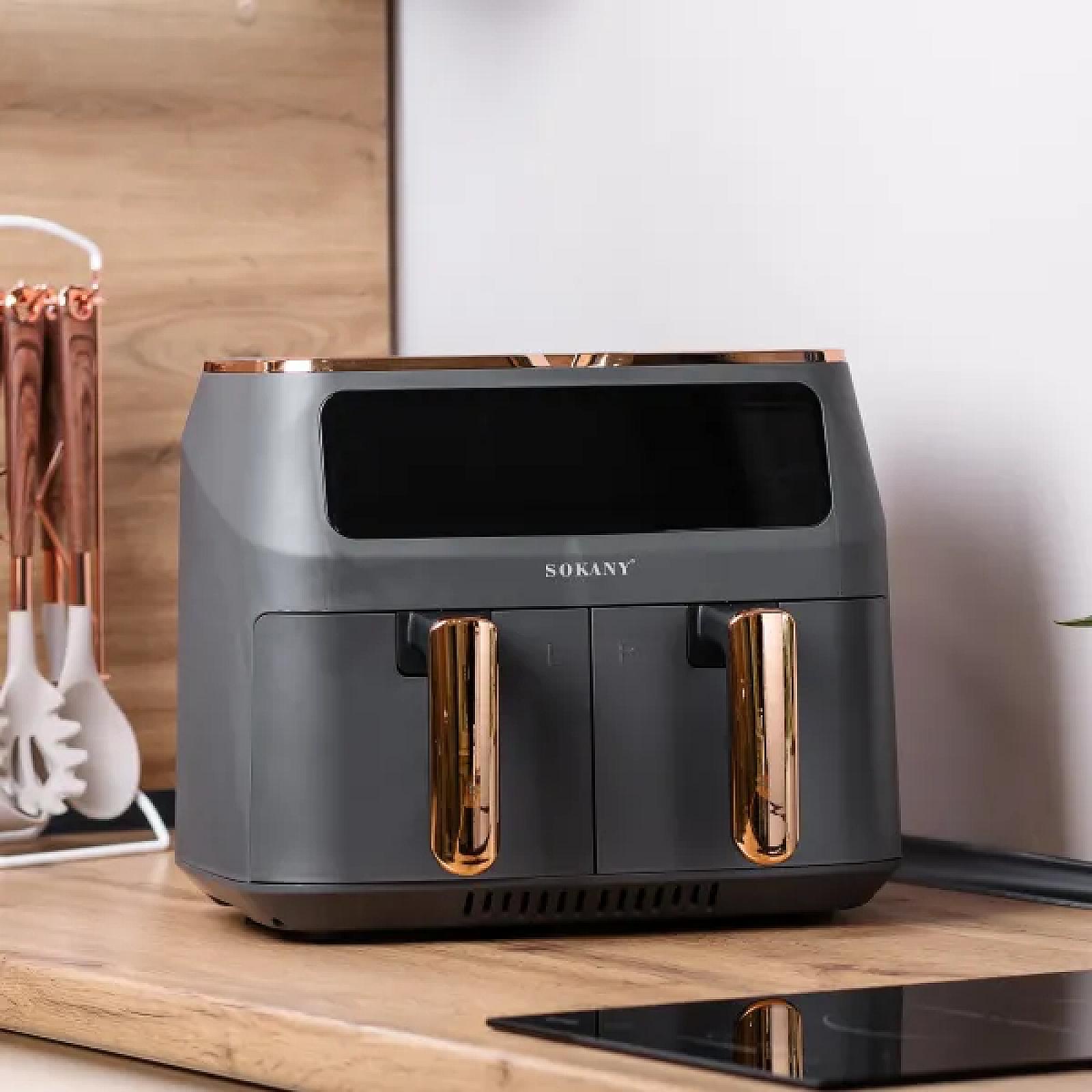 Аерогриль-фритюрниця SOKANY SK-ZG-8030 на 8 літрів 2 контейнери з таймером, сірий