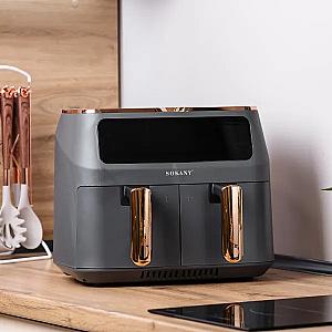 Аерогриль-фритюрниця SOKANY SK-ZG-8030 на 8 літрів 2 контейнери з таймером, сірий