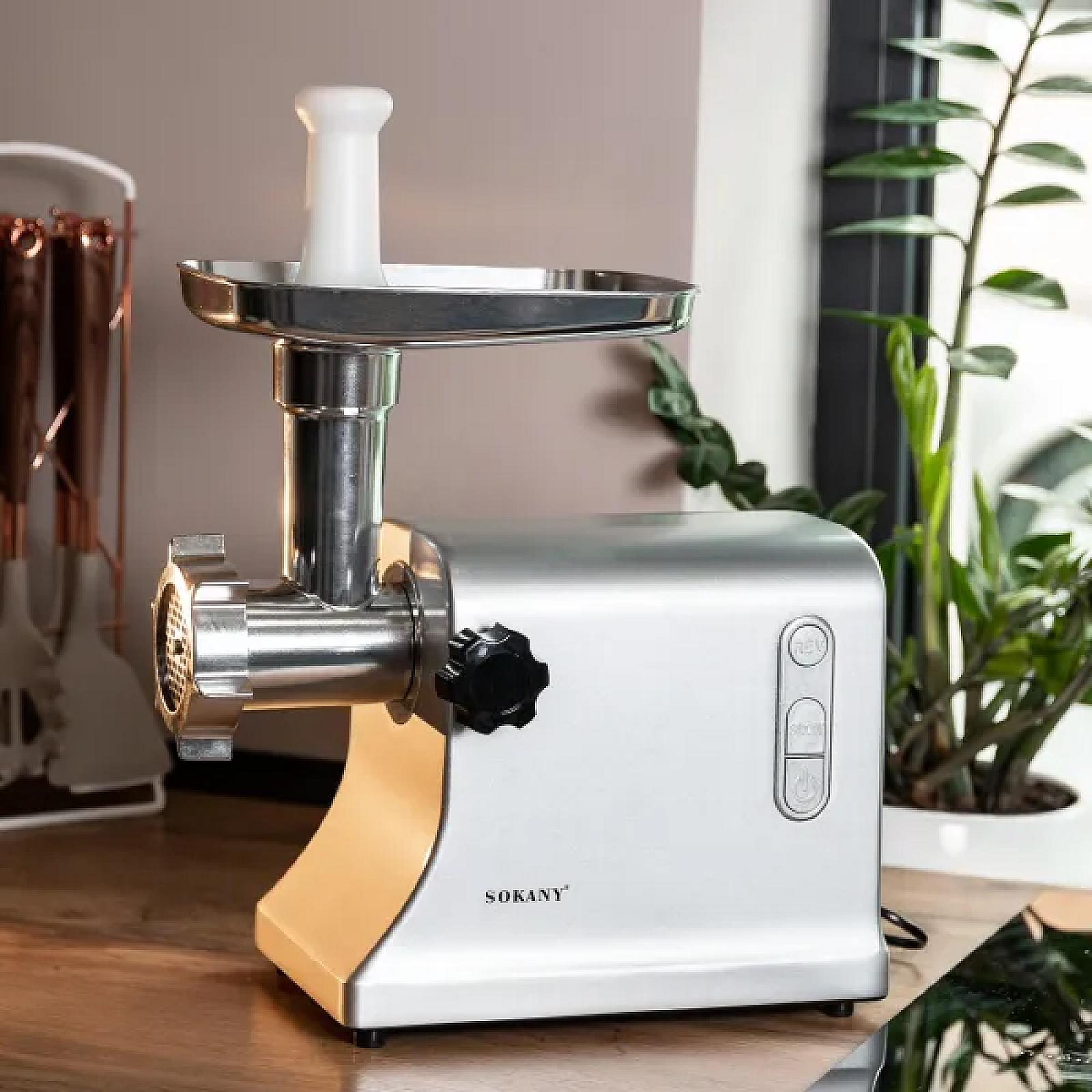 М'ясорубка електрична SOKANY SK-094 зі змінними решітками, сталь