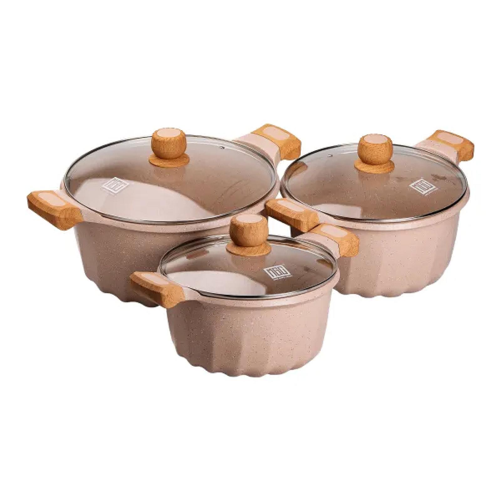 Набір MGC каструль алюмінієвих 5,3/8,2/11,8 л з керамічним покриттям, бежевий