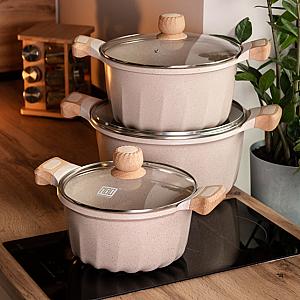 Набір MGC каструль алюмінієвих 5,3/8,2/11,8 л з керамічним покриттям, бежевий