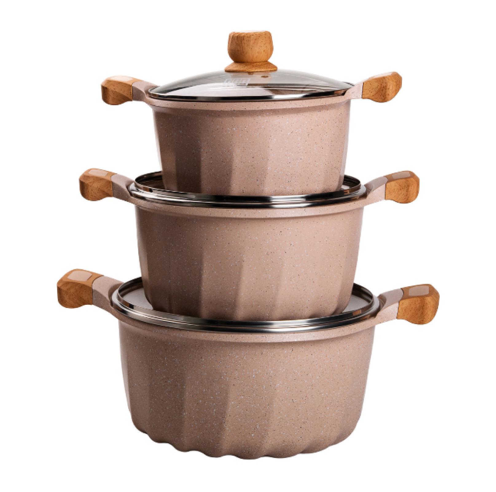 Набір MGC каструль алюмінієвих 5,3/8,2/11,8 л з керамічним покриттям, бежевий