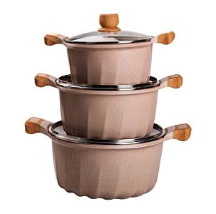 Набір MGC каструль алюмінієвих 5,3/8,2/11,8 л з керамічним покриттям, бежевий