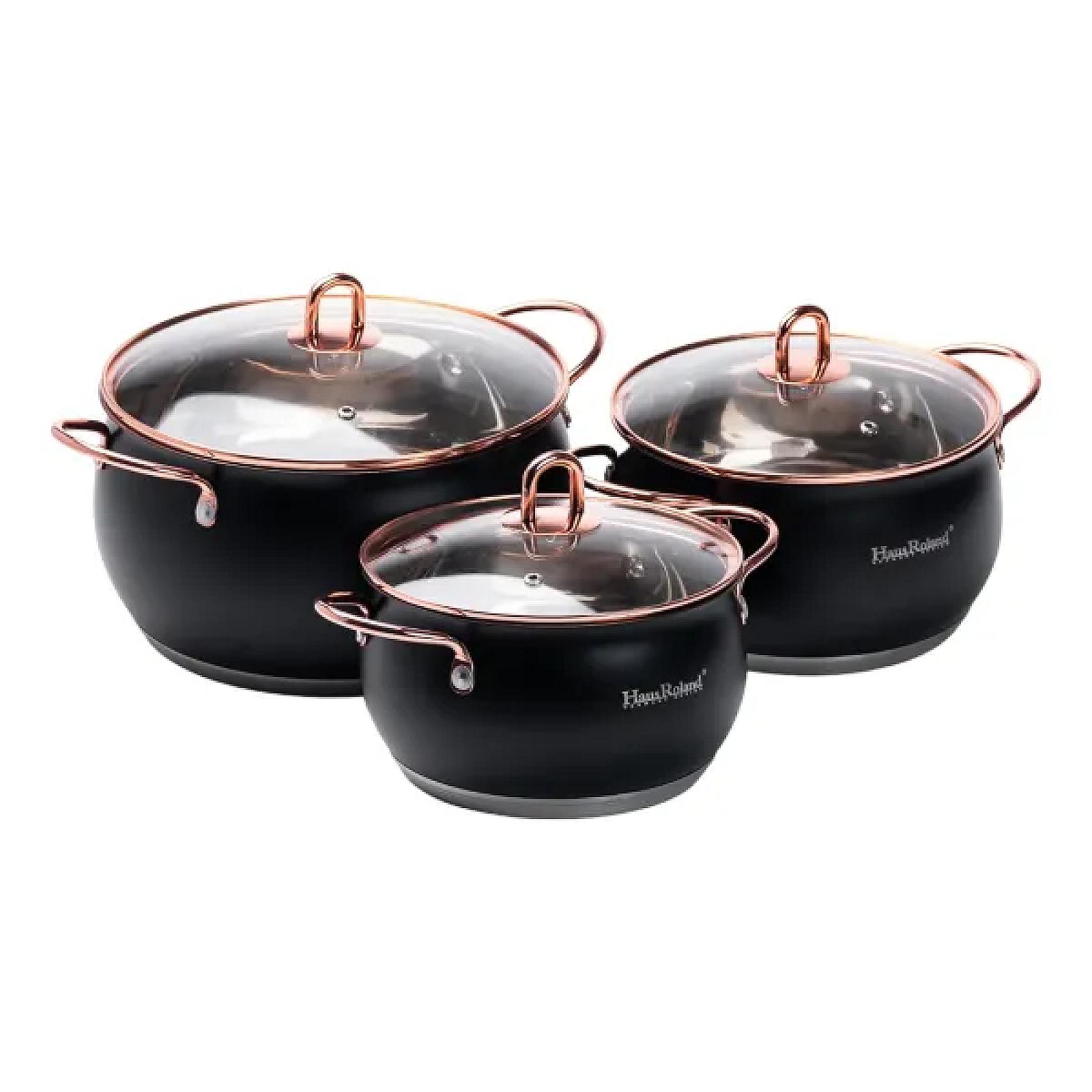 Набір каструль Haus Roland із нержавіючої сталі 6,1/2,6/3,6 л, чорний