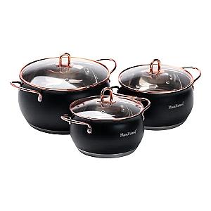 Набір каструль Haus Roland із нержавіючої сталі 6,1/2,6/3,6 л, чорний