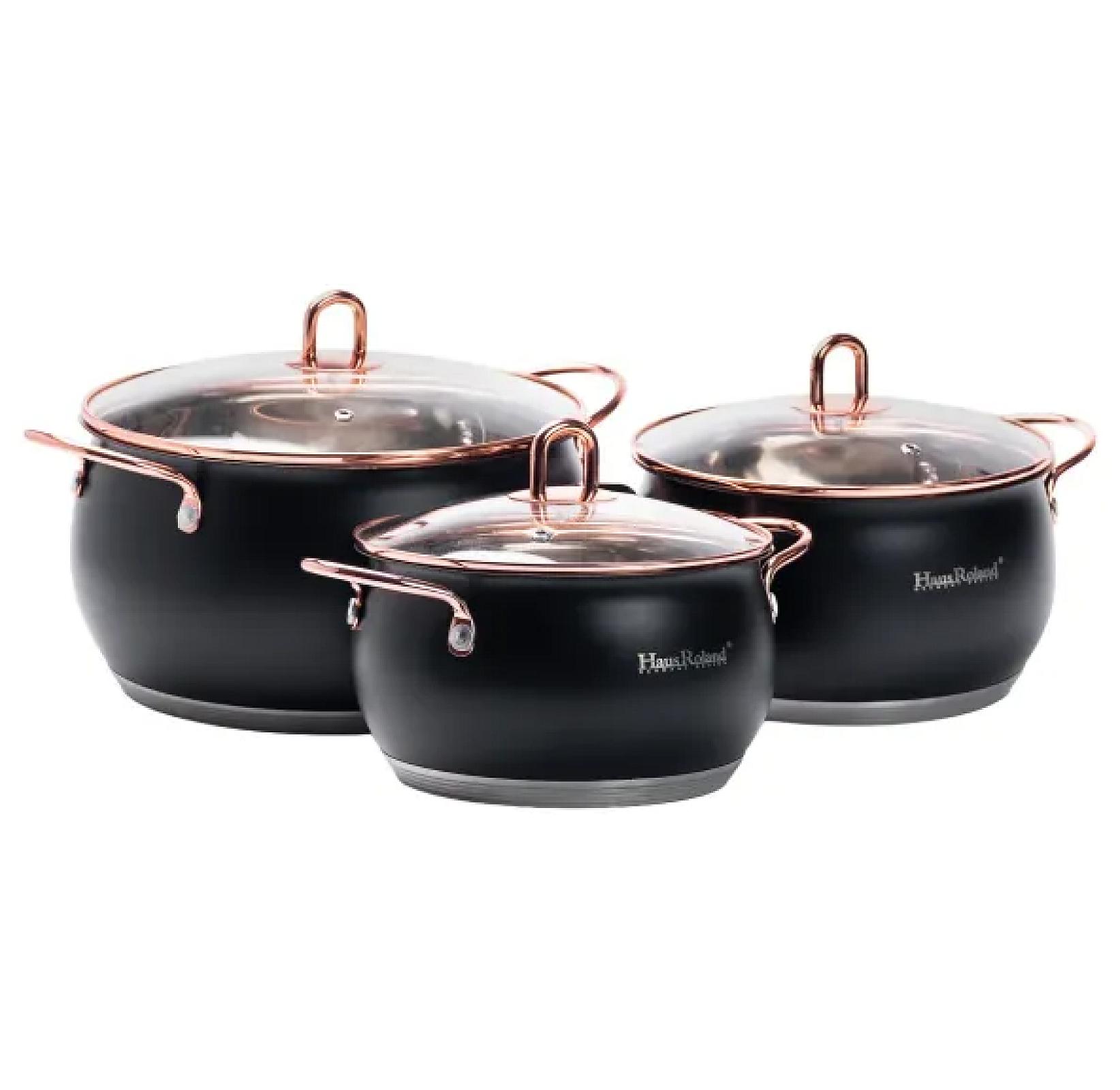 Набір каструль Haus Roland із нержавіючої сталі 6,1/2,6/3,6 л, чорний